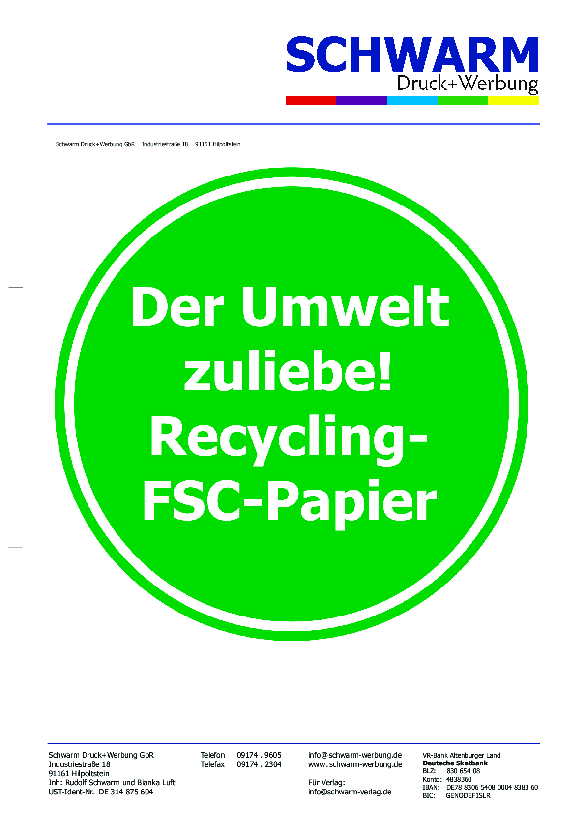 Briefbogen A4 - Recycling FSC